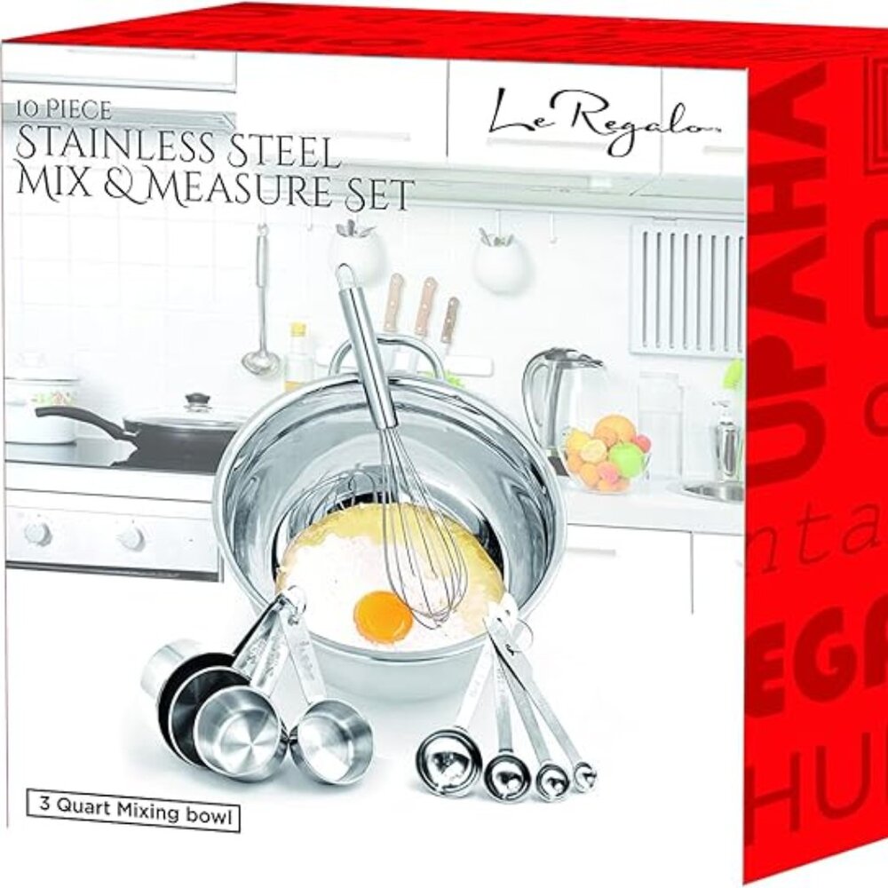 Le Regalo 10 Piece Stainless Steel Mix And Measure Set Brand New.